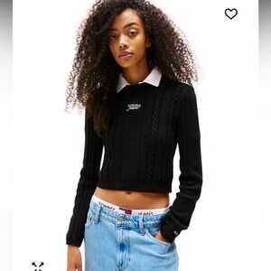 Tommy Hilfiger Women's Black Cropped Cable Knit Sweater